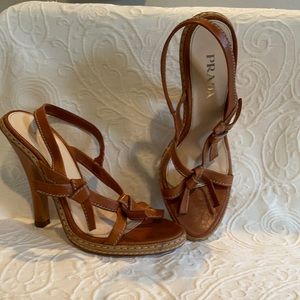 US/Euro size 7/37 Tan Prada Heeled Sandal